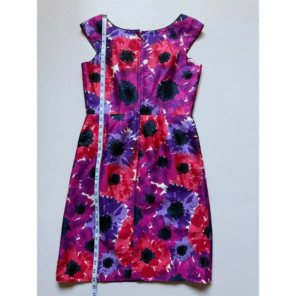 Kate Spade Women's Pink Purple Floral Print Cotton Silk Cap Sleeve Dress Size 2